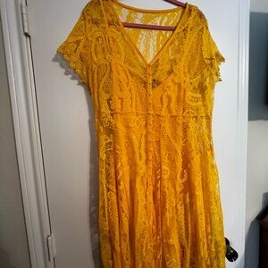Torrid Vibrant Mustard Yellow Lace Midi Dress